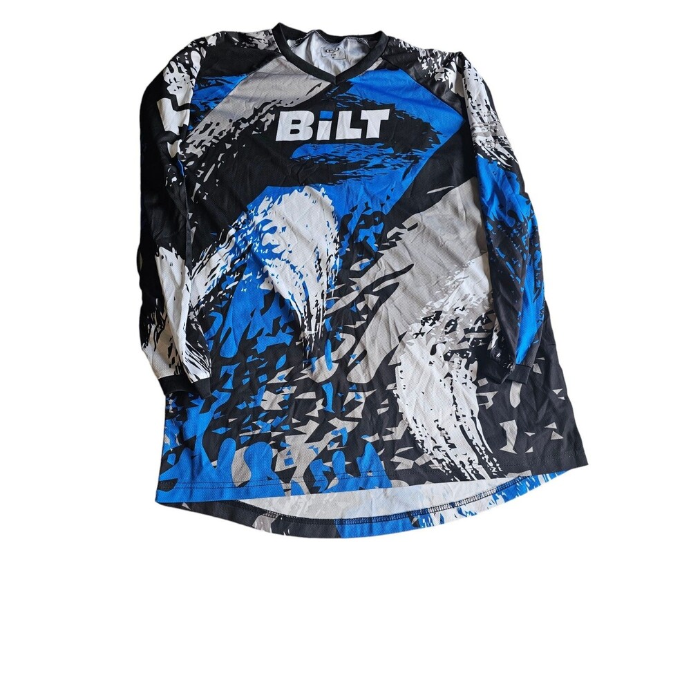 Bilt Long Sleeve Motocross Jersey Shirt Mens Medium White Blue